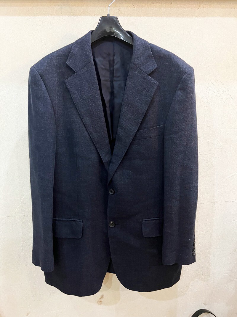 1524★BURBERRY LONDON/バーバリーロンドン リネン・シルク混シングルテーラードジャケット メンズ ジャケット ネイビー A6 ビジネス★拍卖