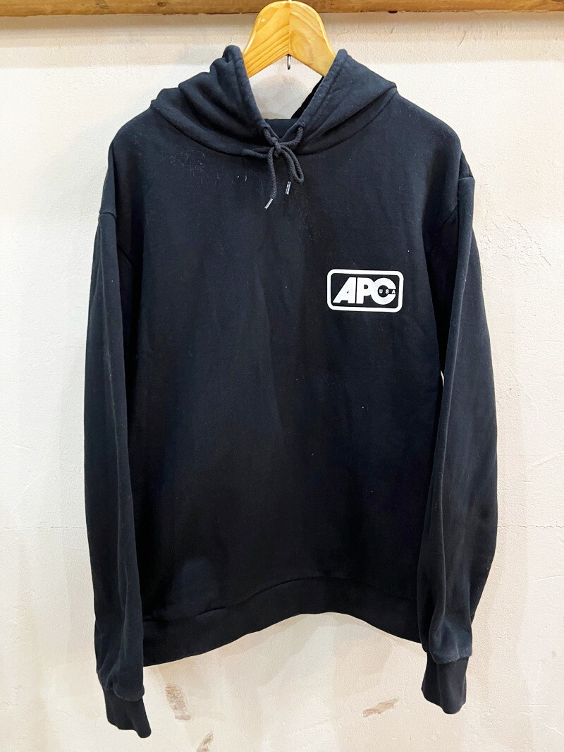 1279★USA製 A.P.C/アーペーセー ロゴプリントフーディー パーカー メンズ Mサイズ ブラック トレーナー トップス USED ★拍卖