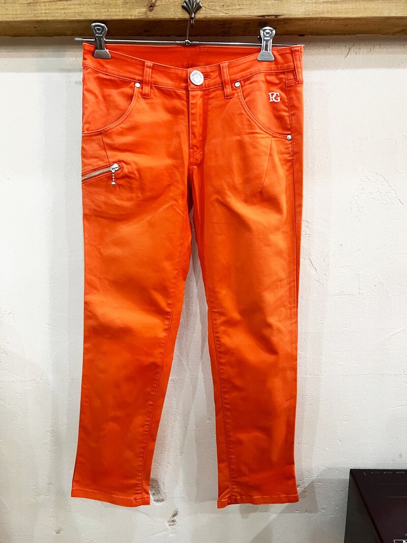 1667★PEARLY GATES/パーリーゲイツ ロゴ&ポケットプリントレディースゴルフパンツ オレンジ ロングパンツ サイズ1 ゴルフウェア★拍卖