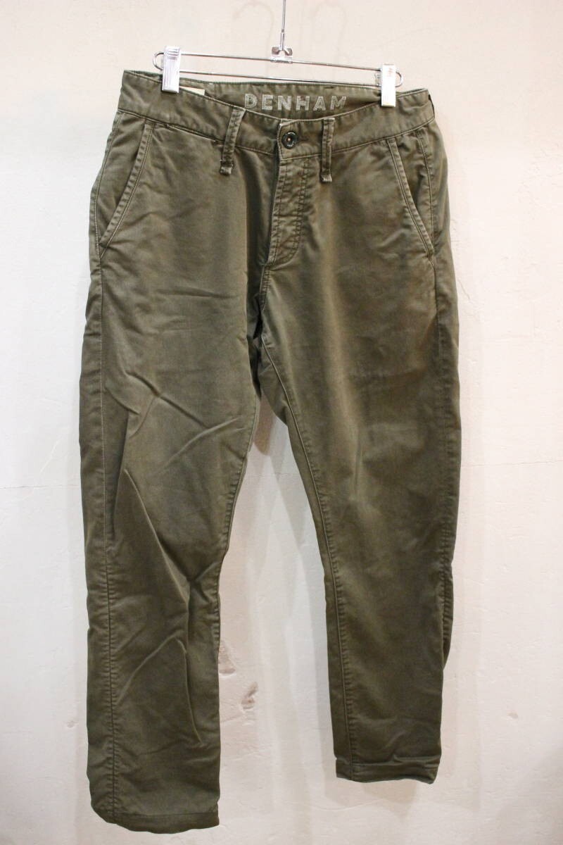 DENHAM / デンハム SLIM FIT ストレッチパンツ ストレート コットン カーキ ワンポイント ロゴ ロンドン w29拍卖