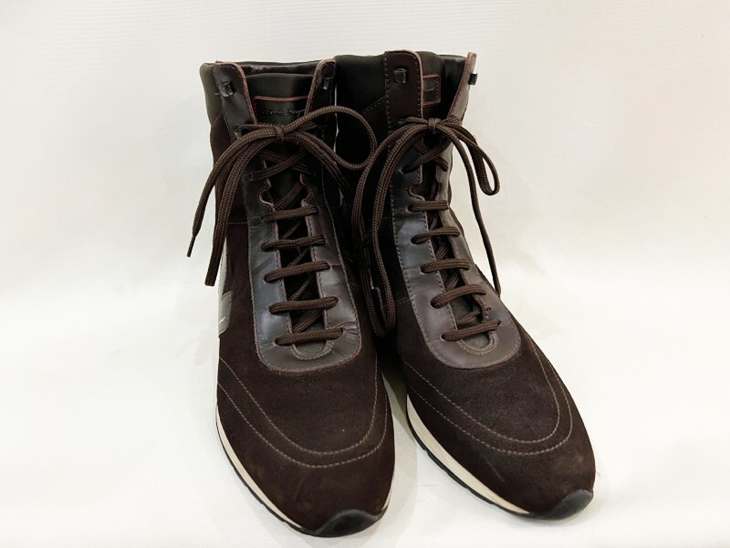 美品!Salvatore Ferragamo/サルヴァトーレ フェラガモ ハイカット スウェード スニーカー ブラウン レディース サイズ7 靴拍卖