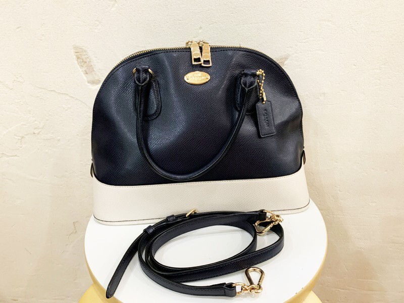 ★COACH/コーチ ミニドーム サッチェル バイカラー2wayバッグ ハンドバッグ/ショルダーバッグ ネイビー×ホワイト レディース ★拍卖