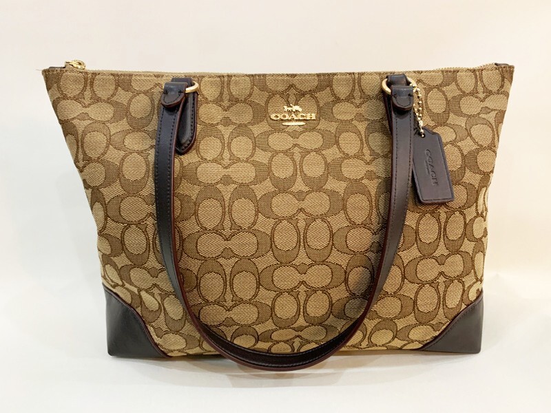 ★COACH/コーチ アウトラインシグネチャージップトップトートバッグ キャンバス×レザー ブラウン系 F29958 A4収納 レディース 鞄 ★拍卖