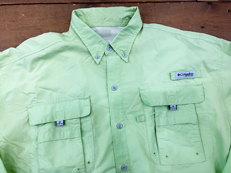 ☆Columbia PFG/コロンビア フィシングライン パハマⅡ 1011621 Lサイズ程度 黄緑 メンズ 釣り シャツ アウトドア 古着 used☆拍卖