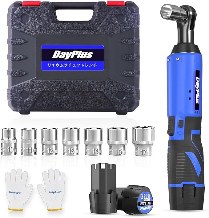 ラチェットレンチ 12V 電動ラチェットレンチ コードレス 差込角3/8 多機能 ソケット 最大トルク40Nm 1.5Ahバッテリー2本 正逆転両用拍卖