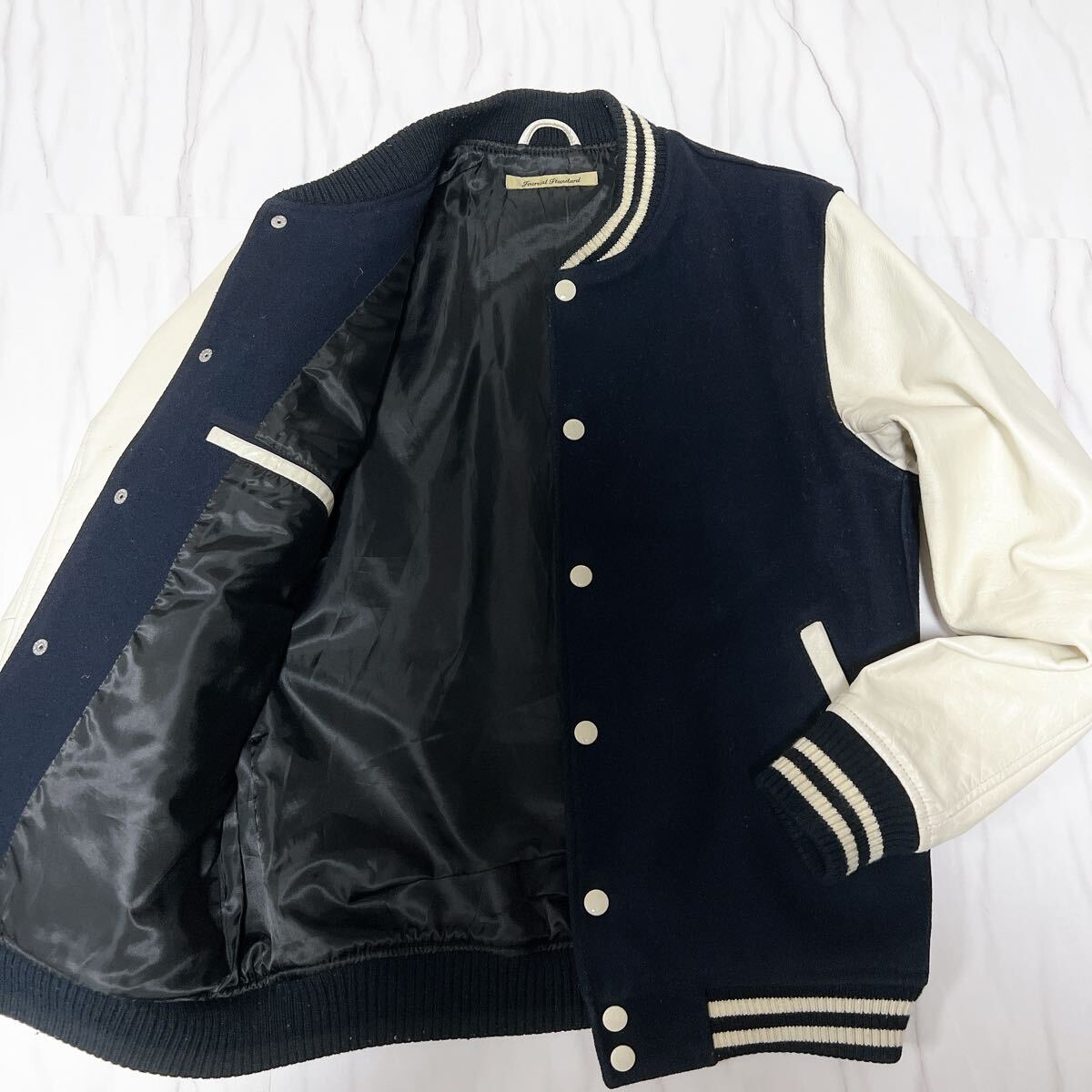 JOURNAL STANDARD ジャーナルスタンダード/スタジャン スタジアムジャンパー ブルゾン ウール 袖レザー 牛革/濃紺 ネイビー Lサイズ拍卖