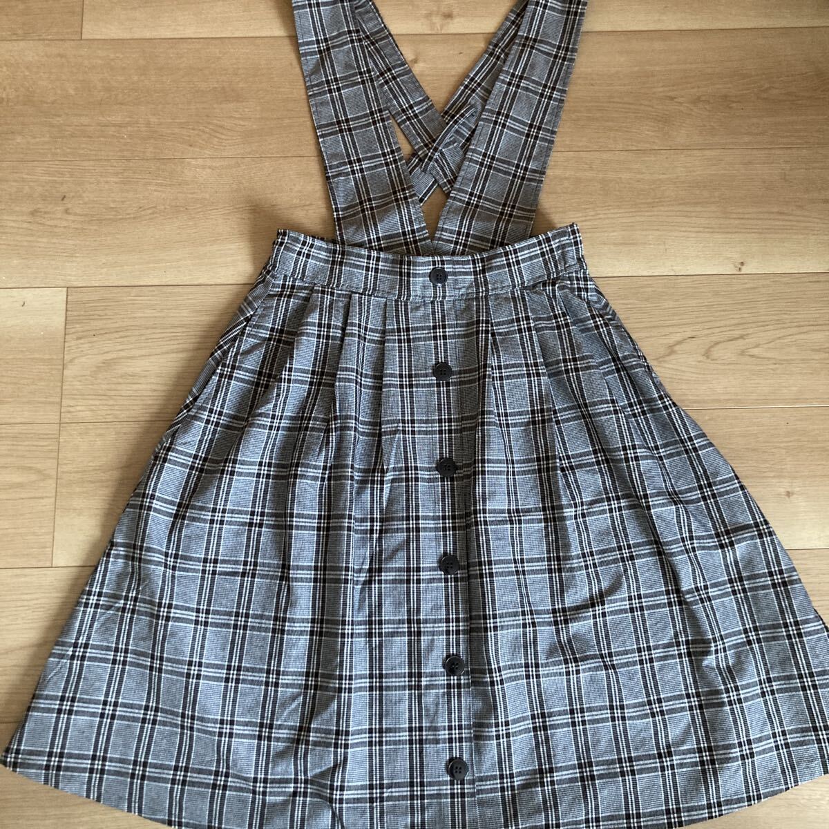 未使用 pom ponette ポンポネット ジュニア LL ジャンパー スカート チェック 吊りスカート フレア165拍卖