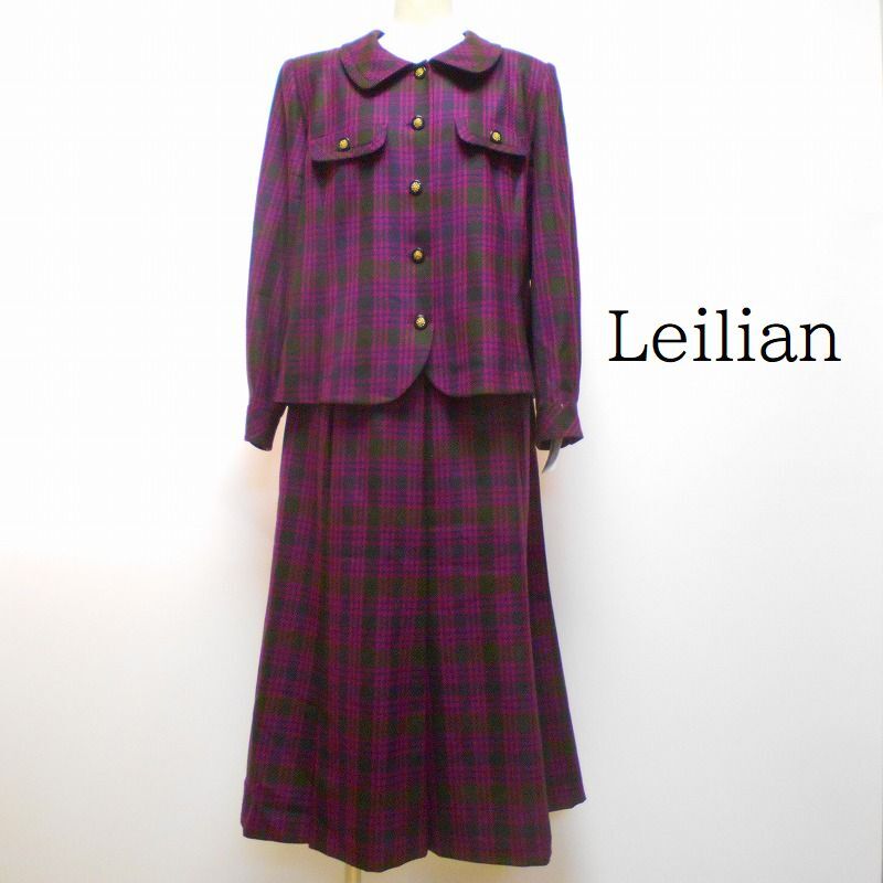 971898 Leilian レリアン チェック柄 スカートスーツ セットアップ 13+拍卖
