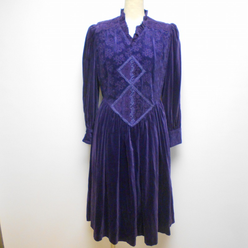 865816 バラ色の暮し バライロノクラシ 紫系 ベロア ロングワンピース 拍卖