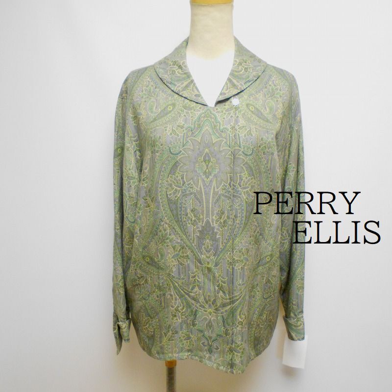 978230 PERRY ELLIS ペリーエリス レナウン グレー系 ペーズリー柄 長袖 シャツ ブラウス【クリックポスト可】拍卖