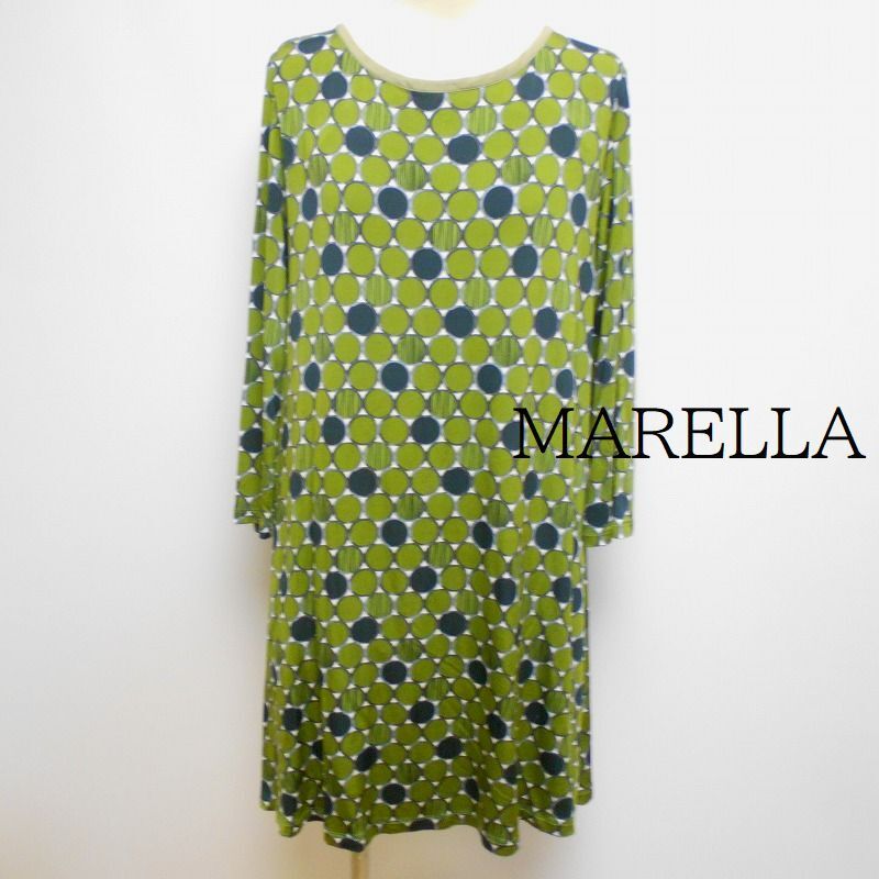 977682 MARELLA マレーラ カーキ系柄 ロングワンピース XL拍卖