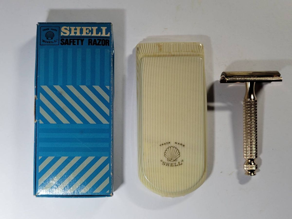 昭和時代 貝印「SHELL SAFETY RAZOR(シェル安全剃刀)」男性用の携帯シェービングセット ヴィンテージ拍卖