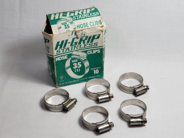 ホースクリップ 35mm ステンレス鋼 5個セット J.C.S. HI-TORQUE LTD.製「HI-GRIP STAINLESS HOSE CLIPS」未使用品 デッドストック拍卖