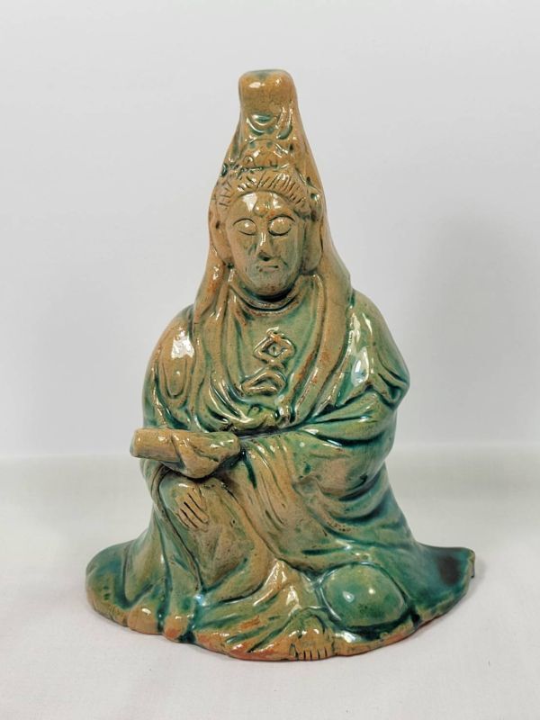 陶器製 観音菩薩坐像 産地不明 美品 中古品拍卖