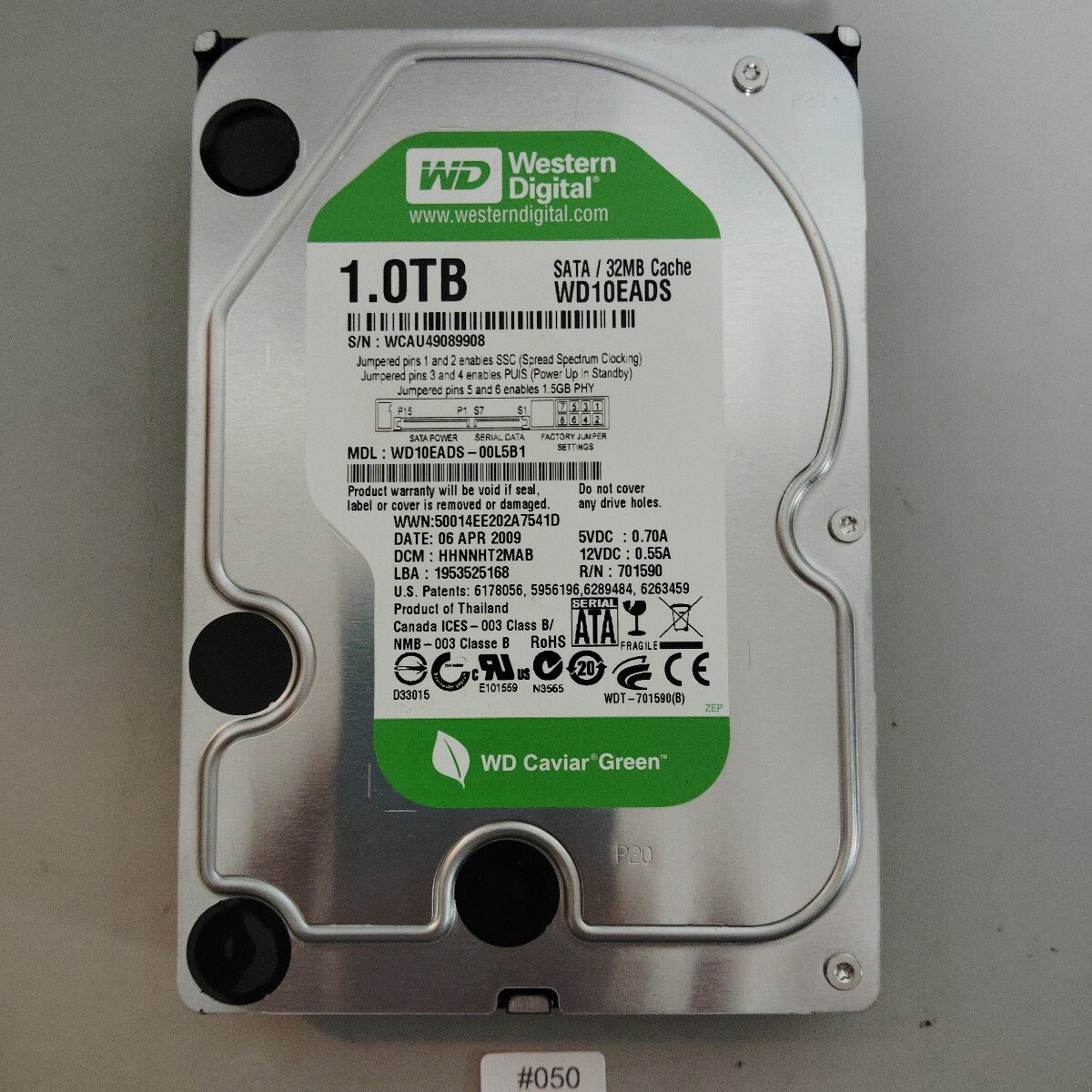 HDD 1TB Western Digital WD Green WDC WD10EADS-00L5B1 3.5インチ ハードディスク 正常 #050拍卖