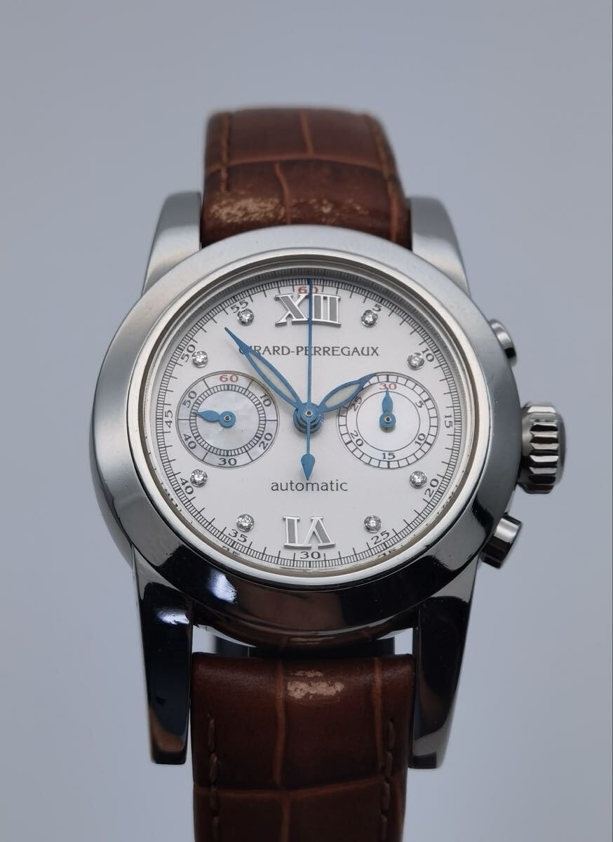 美品 箱付き ジラールペルゴ GIRARD PERREGAUX スモール クロノグラフ 8046 8Pダイヤモンド シェル文字盤 SS レディース 自動巻き 腕時計拍卖