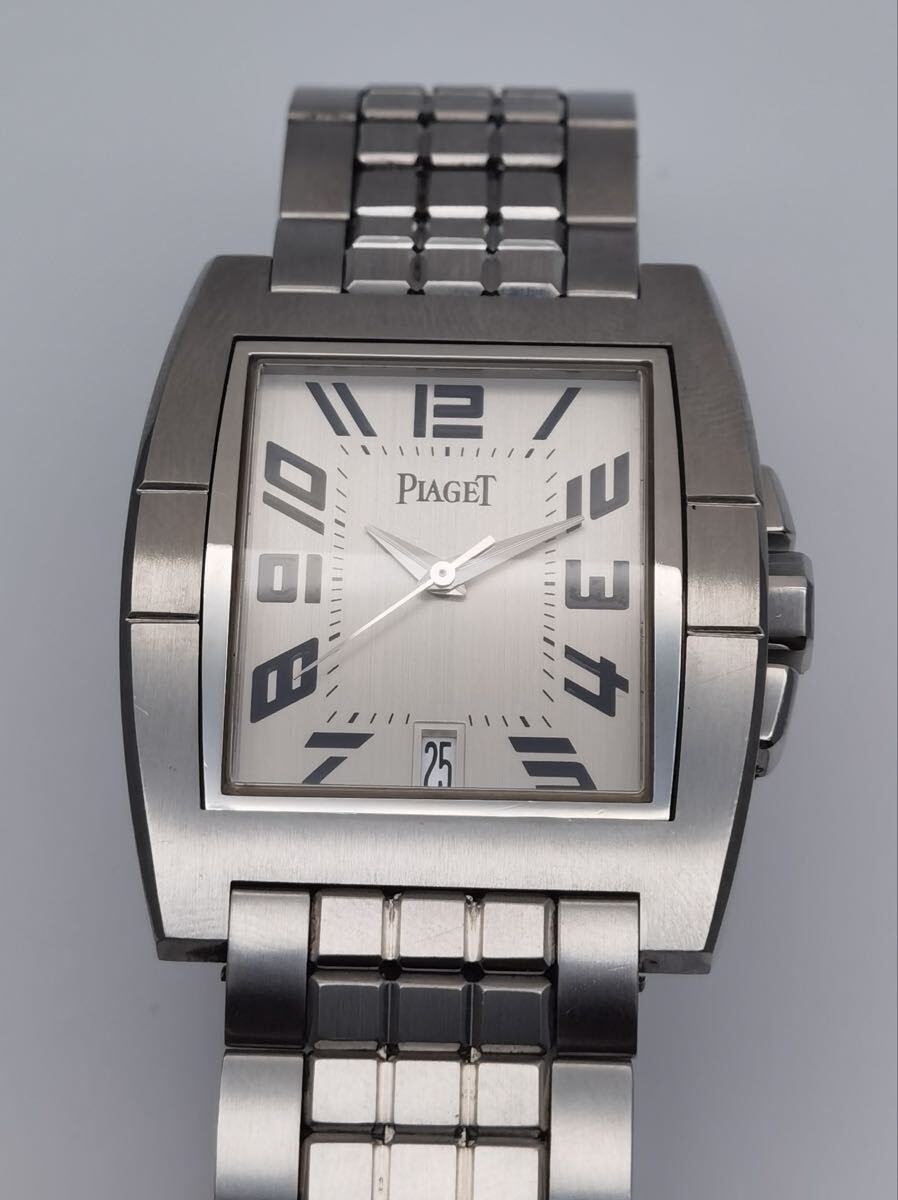 中古 箱付き ピアジェ PIAGET アップストリーム 27050 デイト シルバー SS ステンレス 自動巻き メンズ 腕時計拍卖