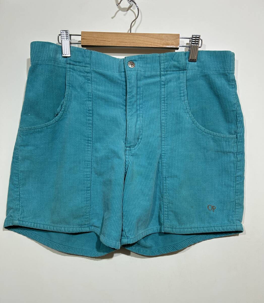 ● OP Ocean Pacific ターコイズブルー コーデュロイ ショーツ ショートパンツ 短パン オールドサーフ XL相当 刺繍 オーシャンパシフィック拍卖