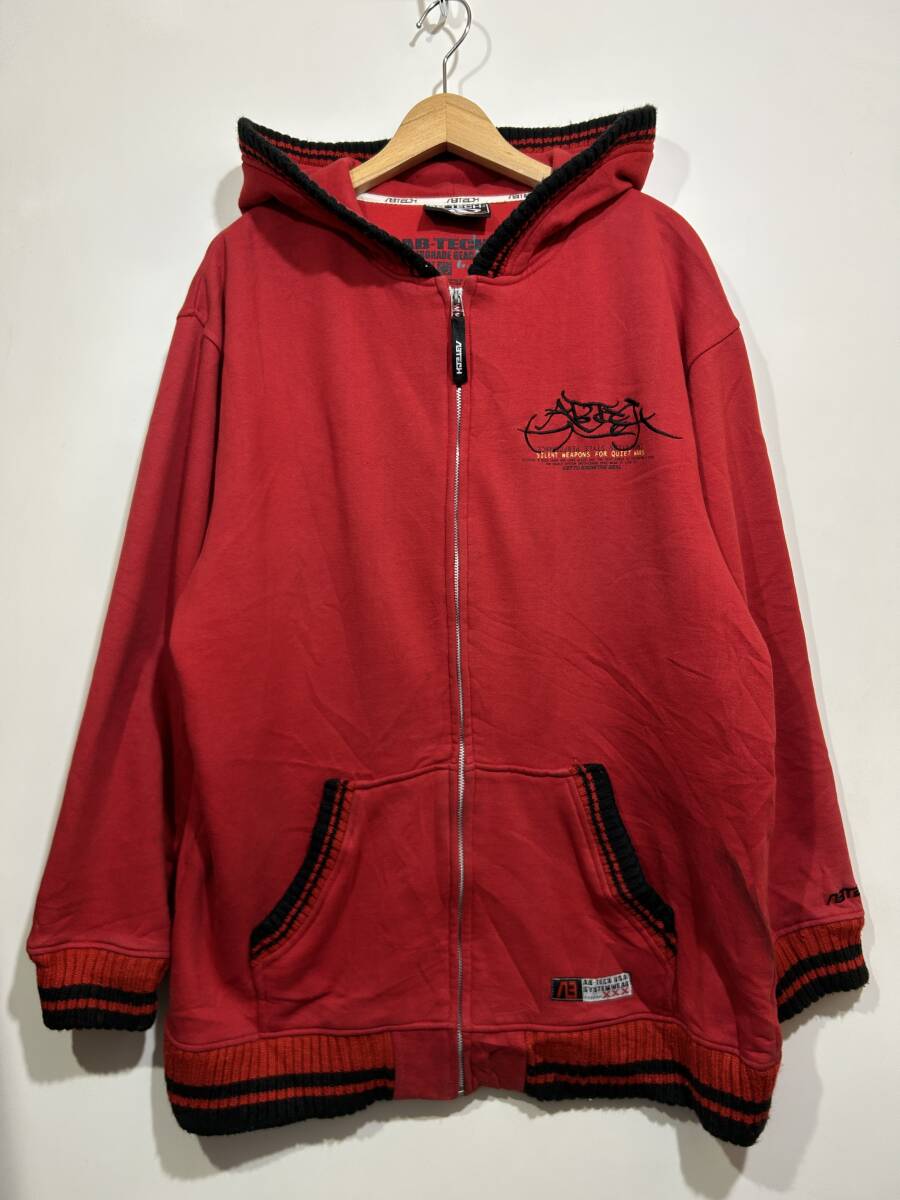 ★ 00s AB-TECH USA SPORTS スウェット フルジップ パーカー フーディー 赤 レッド 刺繍 ビッグプリント 3L ストリート ヒップホップ 拍卖