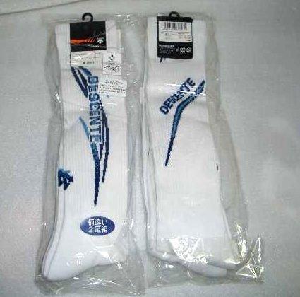 デサント柄違いハイソックス2足組 レディース 白×ネイビー23~25cm DESCENTE 新品 レトロ /拍卖