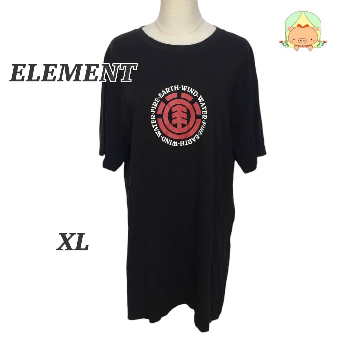 ELEMENT ロゴプリント 半袖ワンピース XL 黒 コットン100% カジュアル ゆったり ぷーちゃんサポート CA0247拍卖