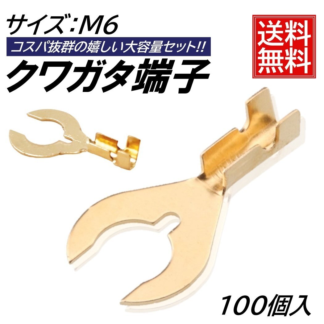 クワガタ端子 M6 100個 セット 6mm アース端子 DIY くわ型端子 クワ型端子 くわがた端子 ギボシ端子拍卖