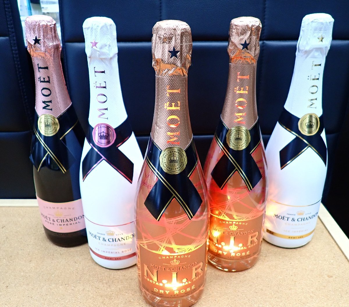 未開栓 シャンパン5本 モエ・エ・シャンドン ロゼ アイスアンペリアル/アイスロゼ/ドライロゼルミナスボトル拍卖