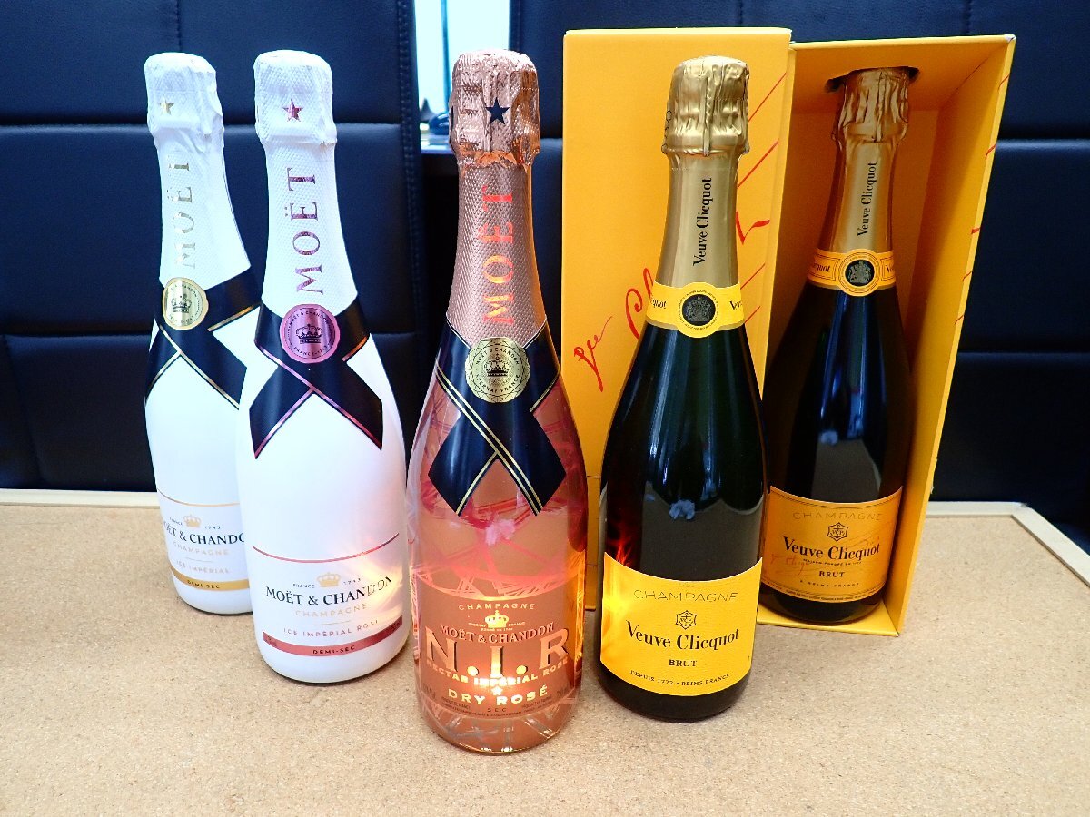 未開栓 シャンパン5本 モエ・エ・シャンドン アイスアンペリアル/アイスロゼ/ドライロゼルミナスボトル ヴーヴ・クリコ拍卖