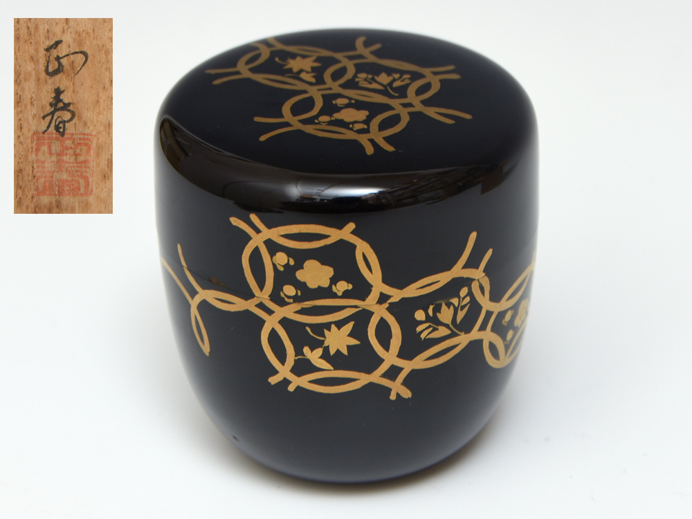 つなぎ七宝蒔絵 棗 荒井正春 (作) 共箱 輪島塗 茶器 茶入 茶道具 木工芸 漆芸 天然木 漆工芸 u1280o拍卖