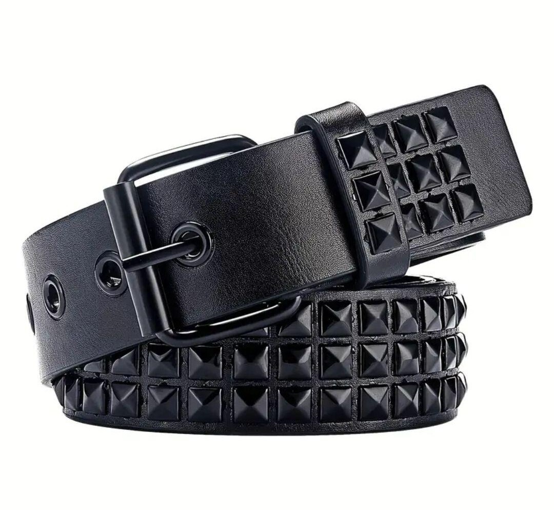 新品 スタッズベルト ブラックメッキ ベルト メンズ 鋲ベルト ピラミッド ブラック 黒 スタッツ V系 パンク PUレザー拍卖