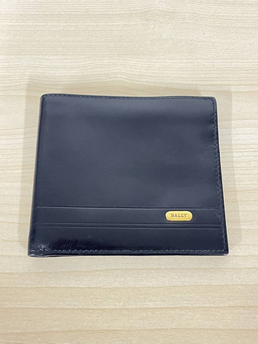 BALLY バリー 二つ折り財布 財布 ウォレット レザー 革 ブラック 黒 ゴールド金具 メンズ シンプル 無地 小物拍卖