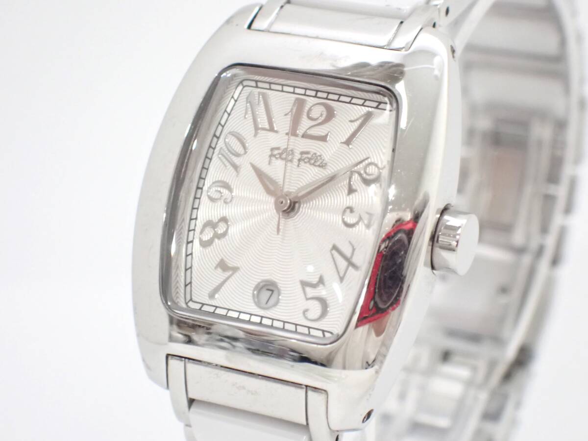 1円~☆Folli Follie フォリフォリ QZ レディース腕時計 WF5T136BD 白文字盤 デイト スクエア シルバーカラー アナログ 3針/品1024-200拍卖