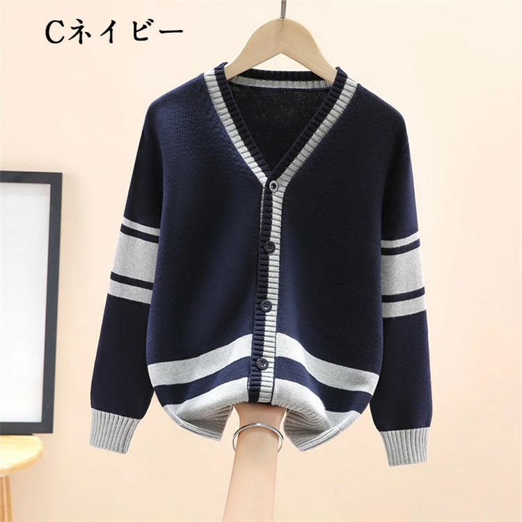 カーディガン キッズ 子供 男の子 綿100% コットン 長袖 トップス ニットカーディガン カーディガン ニット 25-22102/ネイビー160cm拍卖