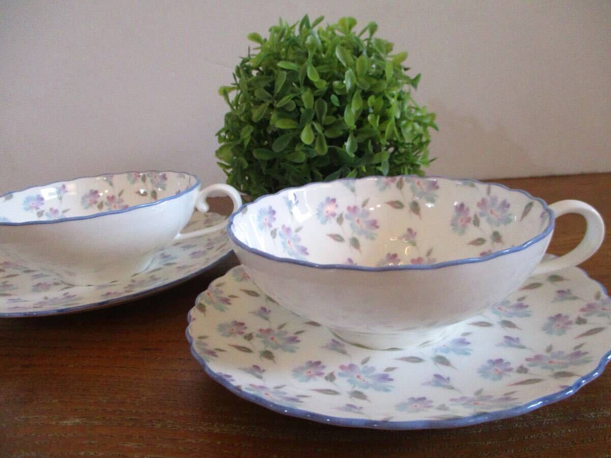【ほぼ未使用・希少】乃りたけ ノリタケ Noritake スウィートバイオレット ティーカップ&ソーサー ペア 2客セット C&S SWEET VIOLET 廃盤拍卖