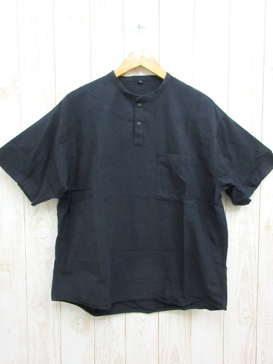 無印良品:ノーカラー半袖シャツ プルオーバー 良品計画 コットン ブラック サイズM/メンズ/中古/USED拍卖