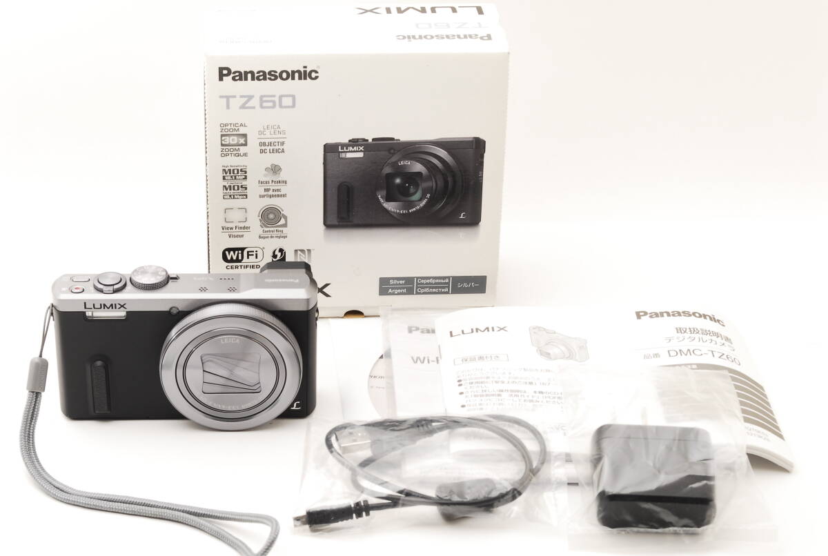 【使用感少ない美品】Panasonic LUMIX DMC-TZ60 シルバー パナソニックのコンパクトデジタルカメラ デジカメ 付属品完備拍卖