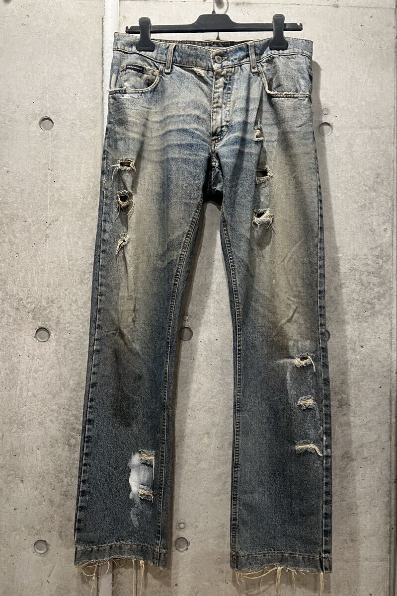 Dolce&Gabbana ペンキ加工 ダメージジーンズ デニム D&G ドルチェ&ガッバーナ メンズ拍卖