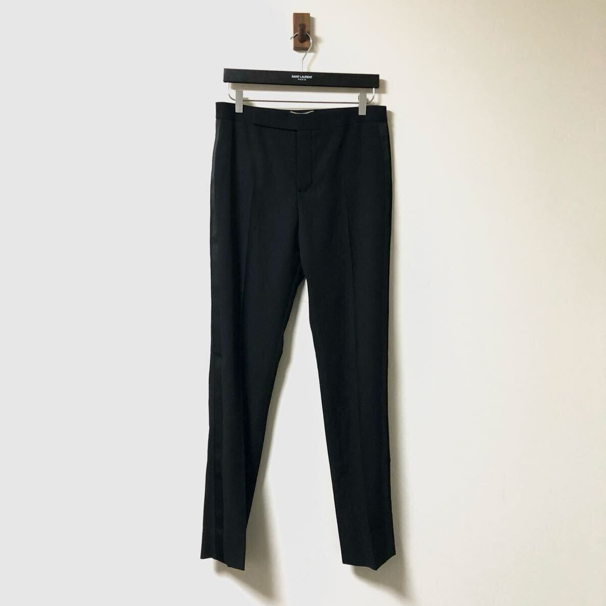 新品未使用 国内正規品 23AW サンローランパリ スモーキング スラックス 側章 ウール 46 ブラック 黒拍卖