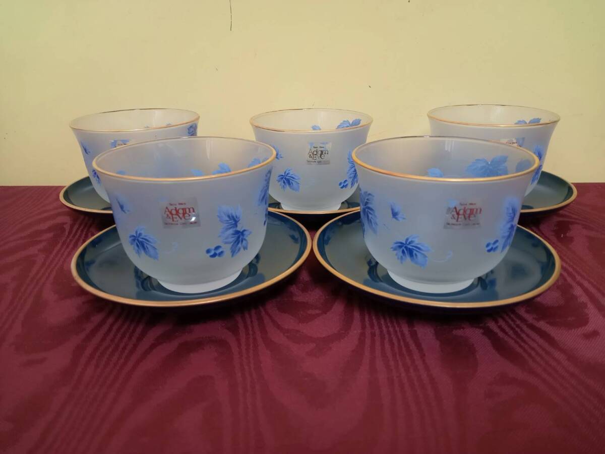 【たち吉 ADAM&EVE 冷茶グラス 茶托 5客組】ガラス製 レトロ 和食器 【B5-3-2】1003拍卖
