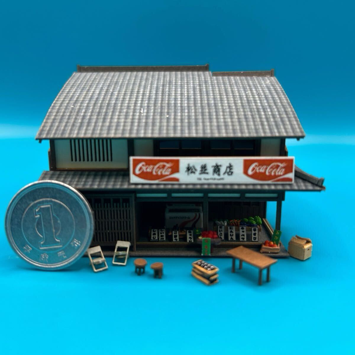 ★1/150★ジオラマ★昭和の八百屋さんです^ ^★オマケ付き★nゲージ★情景小物☆ジオコレ☆さんけい★アイスケース★パイプ椅子★野菜★拍卖