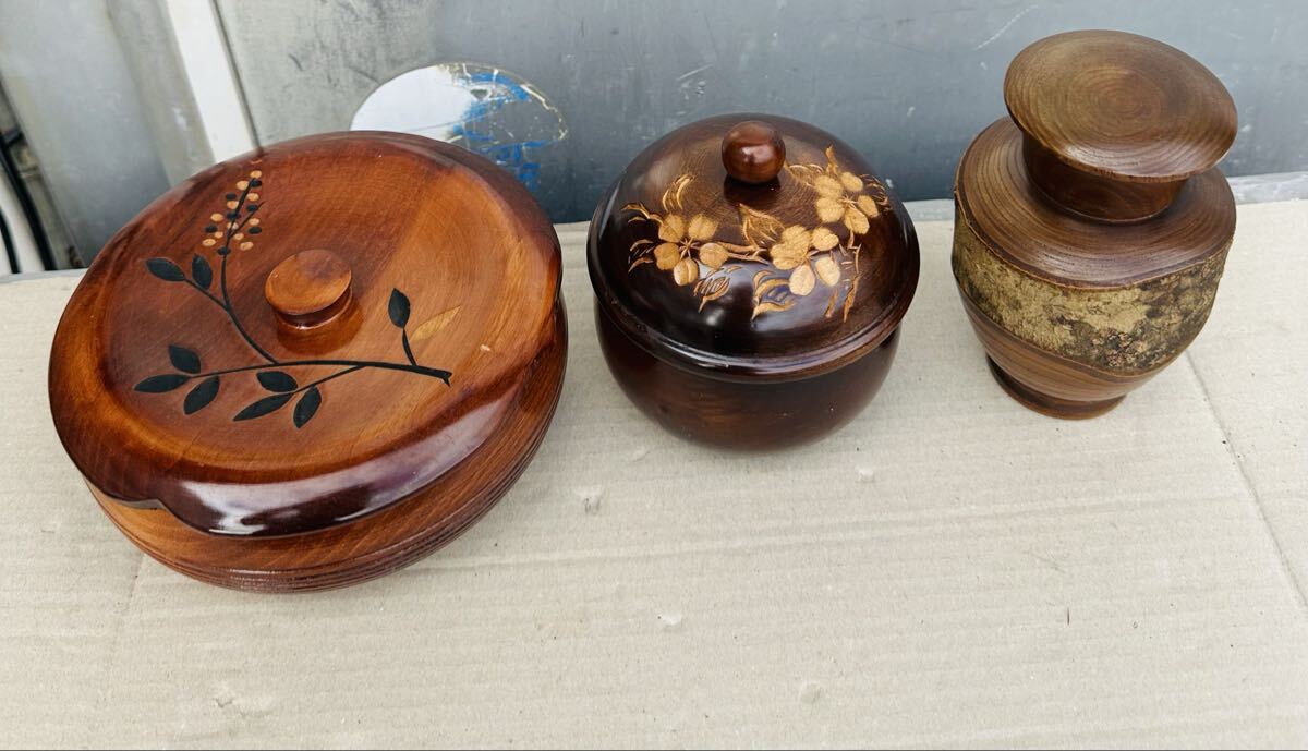 伝統工芸 菓子皿 木製 保存容器 3点セット 天然木拍卖