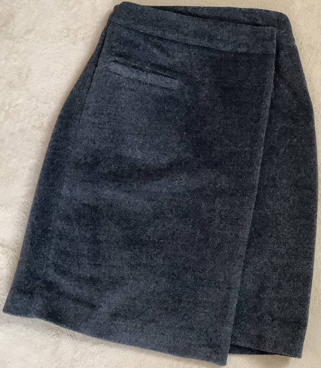 YECCA VECCA 暖か巻きスカートチャコールグレー 厚手ラップスカート/送600〜拍卖