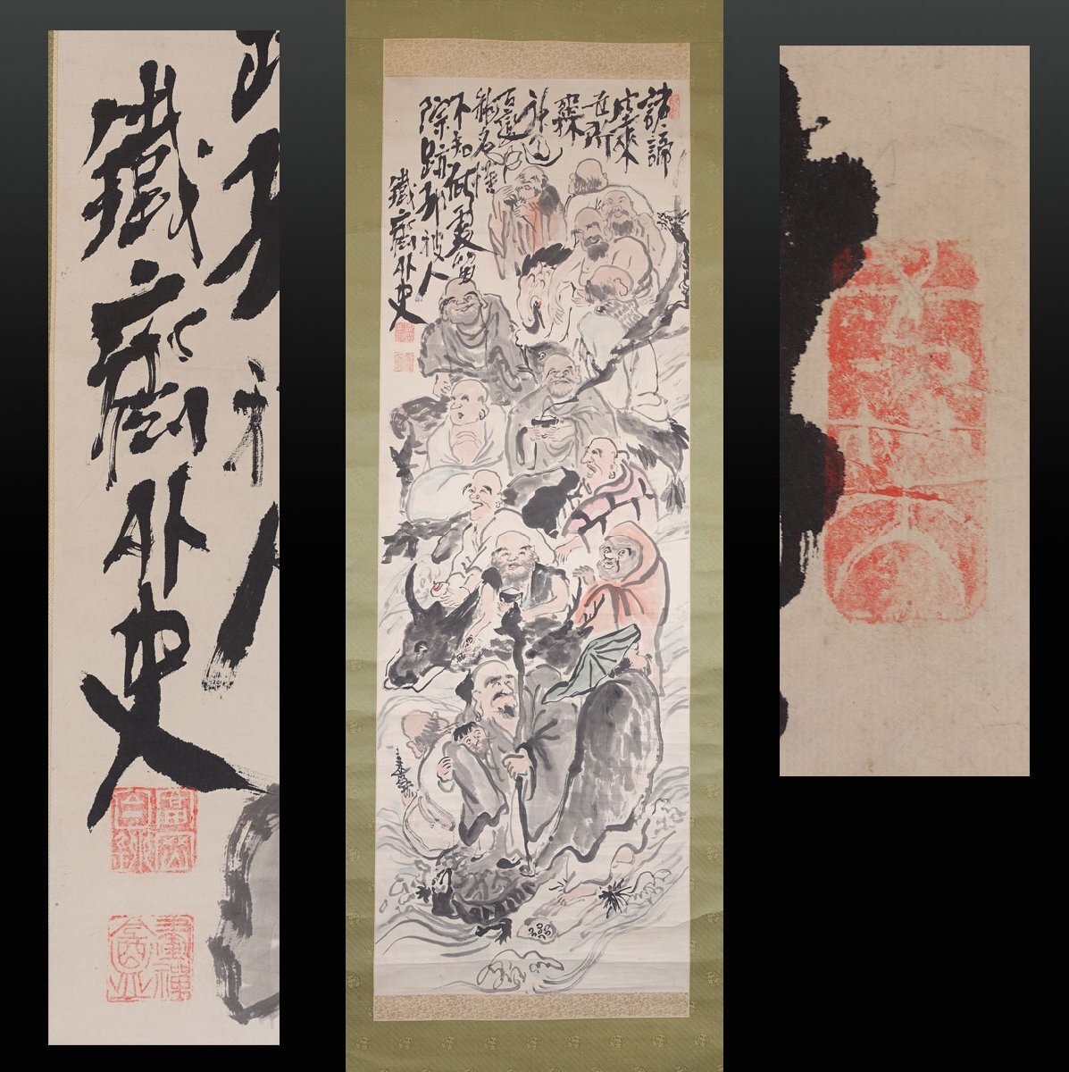 【模写】 蔵壷◆『富岡鉄斎 十六羅漢図』 1幅 岩佐古香箱書 水墨画 日本画 水墨画 文人画 南画家 中国絵画 儒学者 帝室技芸員 百錬 京都拍卖