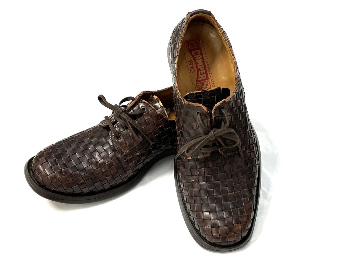 【R497】カンペール CAMPER イントレチャート レザー シューレース 靴 シューズ 41 26cm程度 メンズ ブラウン系 検)ボッテガヴェネタ 美品拍卖