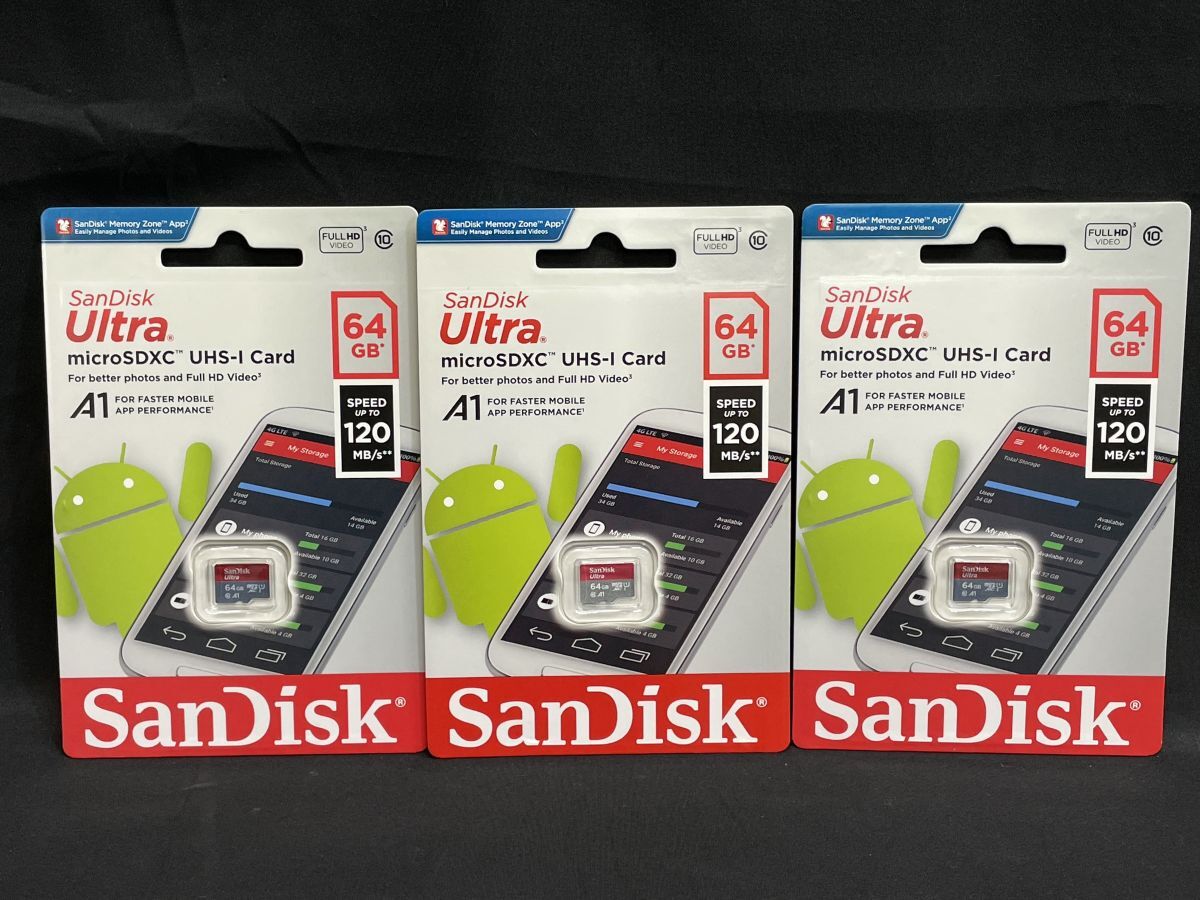 【R505】サンデスク ウルトラ SanDisk Ultra マイクロSDXCカード 64GB 120MB 120MB UHS-I SDカード 3枚セット b拍卖