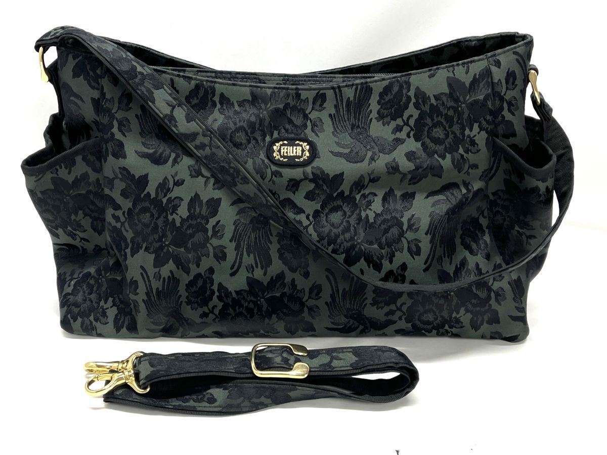 【R670】美品 FEILER フェイラー パラディス ジャガード 大容量 2way ハンドバッグ ショルダーバッグ バラ 鳳凰 グリーン系 b拍卖