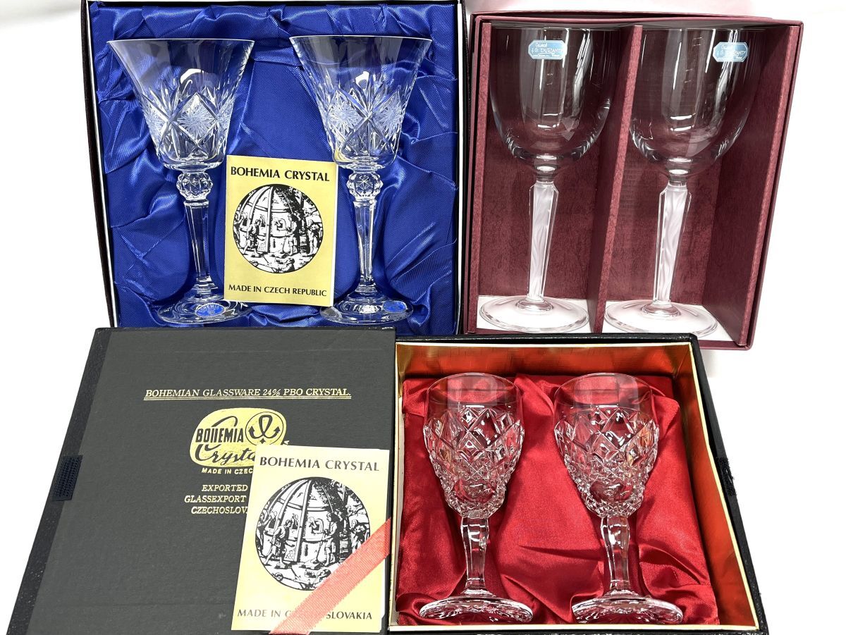 【R587】未使用 ワイングラス クリスタルグラス ボヘミアン JG DURAND デュラン ペア 3箱セット まとめ売り カットガラス b拍卖