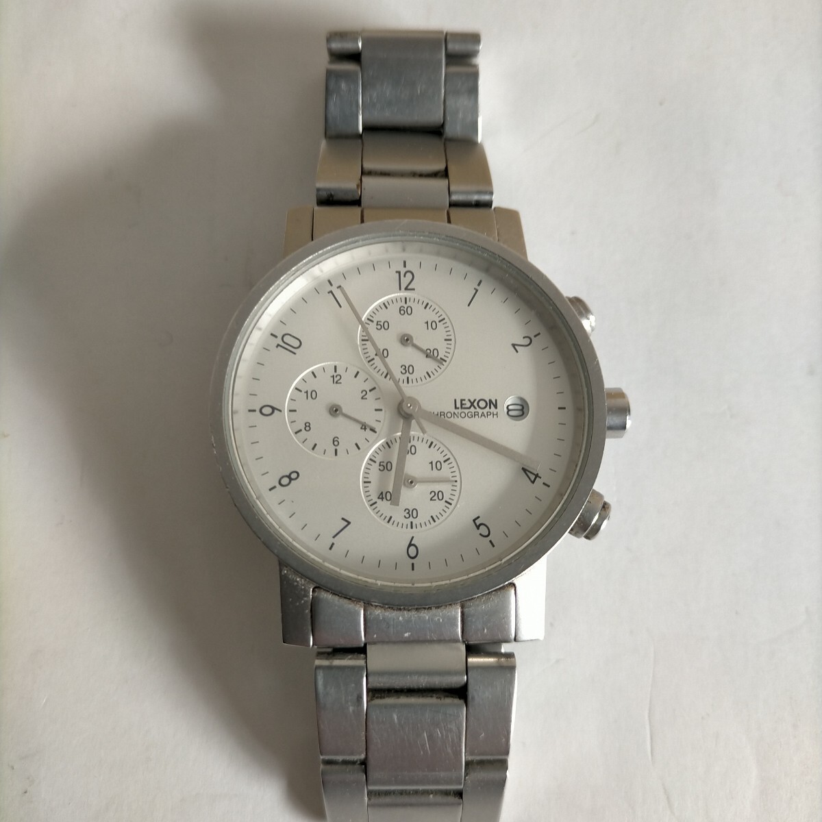 LEXON腕時計 クロノグラフ シルバー 【電池切れ】拍卖