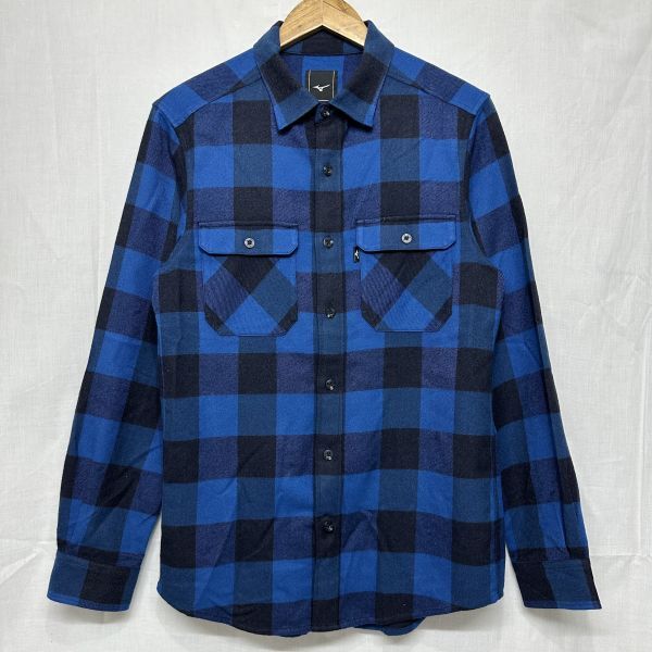 MIZUNO ミズノ ロング スリーブ 長袖 シャツ L 青 ブルー 黒 ブラック チェック アウトドア キャンプ 登山 ハイキング トレッキング b22551拍卖