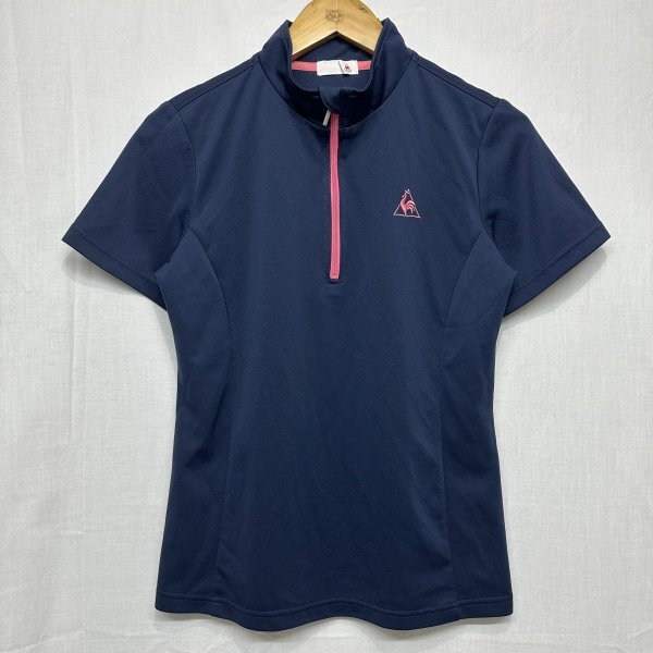 le cop sportif ルコック スポルティフ GOLF ゴルフ ショート スリーブ 半袖 ハーフ ジップ シャツ スポーツ ウェア L 紺 ネイビー b22609拍卖